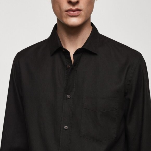 Mango Black Cotton Twill Button Up Shirt in Large - Picture 7 of 9